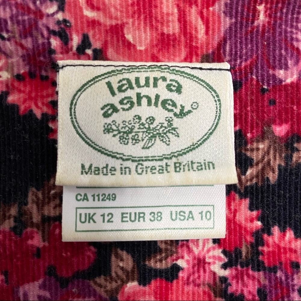 Laura Ashley Vintage Floral Corduroy Dress Womens Size 10 Pink Black Velvet Trim - Picture 13 of 16